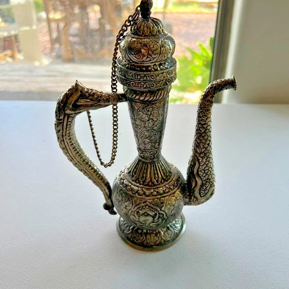 Antique Hand Crafted Repousse Teapot Vessel 8